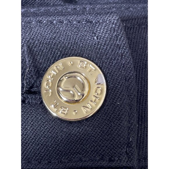 St John Sport Marie Gray Pants Womens‎ Size 16 Black Wide Leg Gold Hardware - Picture 8 of 16